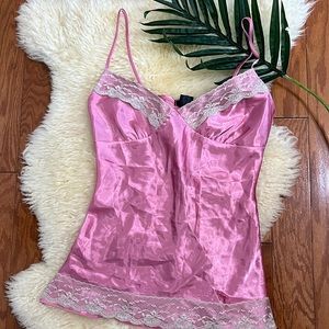 Pink Satin Camisole Top with Lace Trim by Eyeshadow/ Size Small
